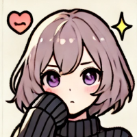 アニメキャラクター,女性,ショートヘア,パープルの瞳,ハート,星,セーター