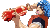 アニメ,男性,青い髪,笑顔,武器