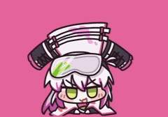 アニメ風,キャラクター,女の子,ヘルメット,ゴーグル,白髪,ピンク背景,イラスト