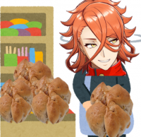 パン,店員,アニメキャラクター,赤髪,エプロン,棚,イラスト