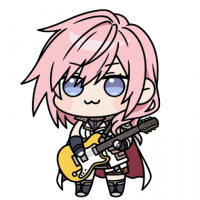 アニメキャラ,ピンク髪,ギター,ちびキャラ,女の子,青い目,ファイナルファンタジーXIII,ライトニング