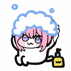 アイコン,ちびキャラ,ピンク髪,紫目,泡,シャンプー,お風呂,かわいい,マスコット,石鹸