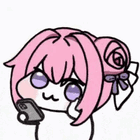 ピンク髪,キャラクター,スマートフォン,リボン,紫色の目