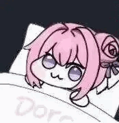 女の子,ピンク髪,ベッド,かわいい,アニメ風,寝ている,丸い目,リボン,Doro