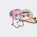 ミニキャラ,女の子,ピンク髪,金髪,もち,ちびキャラ,かわいい,イラスト,ギャグ,手描き風