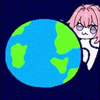 地球,キャラクター,ピンク髪,アニメ風,青,緑