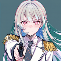 女性,アニメキャラクター,銃,軍服,金髪,赤い目,真剣な表情