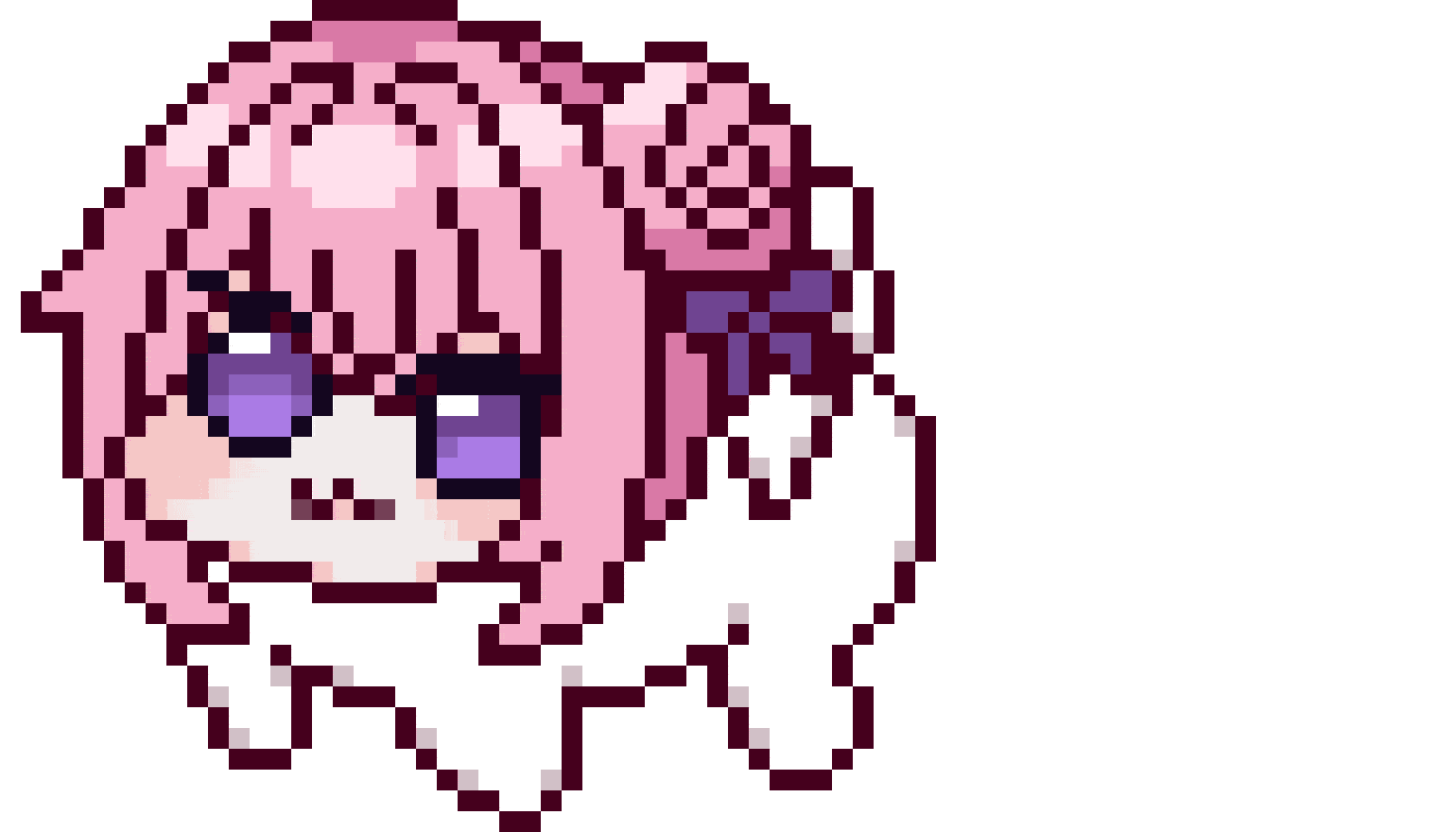 ドット絵,ピクセルアート,ピンク髪,メガネ,キャラクター,動物風,黄色背景
