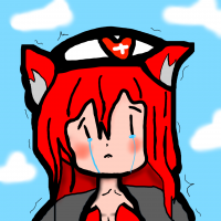 女の子,赤髪,猫耳,ナース帽,空,泣いている,イラスト,アニメ風