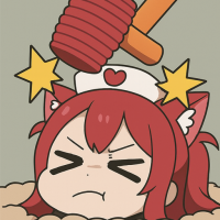 猫耳,赤髪,ハンマー,びっくり顔,看護師帽