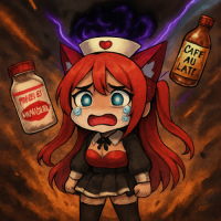 赤髪,猫耳,ナース,泣いている,カフェオレ,薬瓶,CAFE AU LAIT,ANGEL EL HAMBURGER