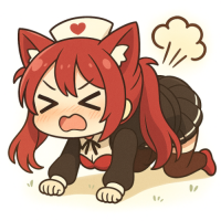 アニメ,猫耳,ナース,赤髪,女の子,怒り,コスプレ,四つん這い,チビキャラ,ハートマーク
