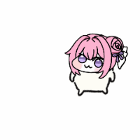 ゆるキャラ,ピンク髪,紫目,お団子ヘア,動物風,かわいい,キャラクター